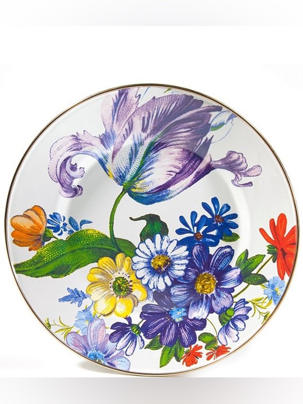 MACKENZIE-CHILDS | White Flower Market 10” Enamel Dinner Plate